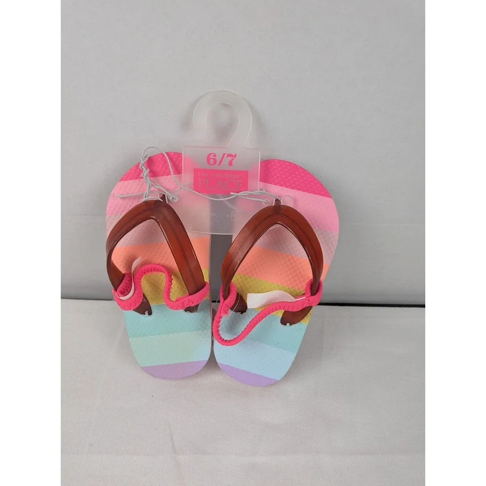 The Children's Place Kids Flip Flops‎ Sandals Size 6 7 Rainbow Striped Pink